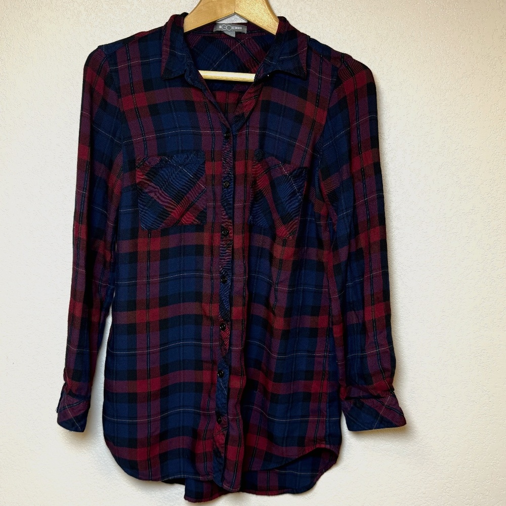 Go Silk Plaid Button Down Shirt Women's M‎